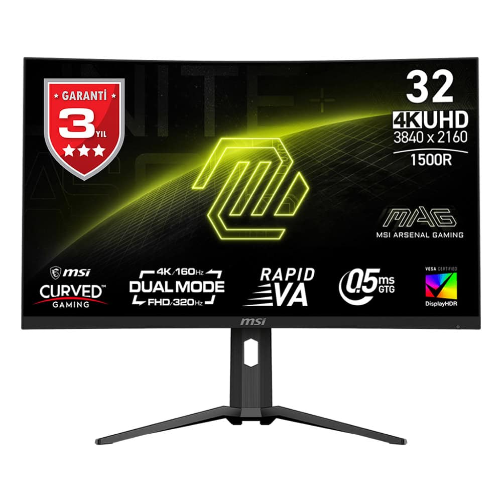 Msi Mag 321cupdf 31 5 Inc 160hz 4k Uhd 0 5ms 320hz Full Hd Dual Mode Freesync Premium Rapid Va Kavisli Gaming Monitor Y1