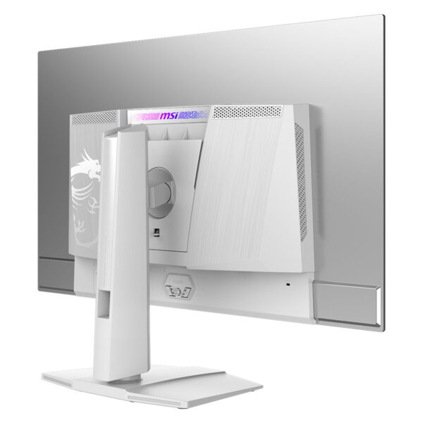 Yüksek çözünürlüklü gaming monitör ve güç kaynağı detayları, modern tasarım ve yüksek performans özellikleriyle öne çıkan bilgisayar ekranı. MSI logosu ve şık beyaz tasarım vurgulanıyor.
