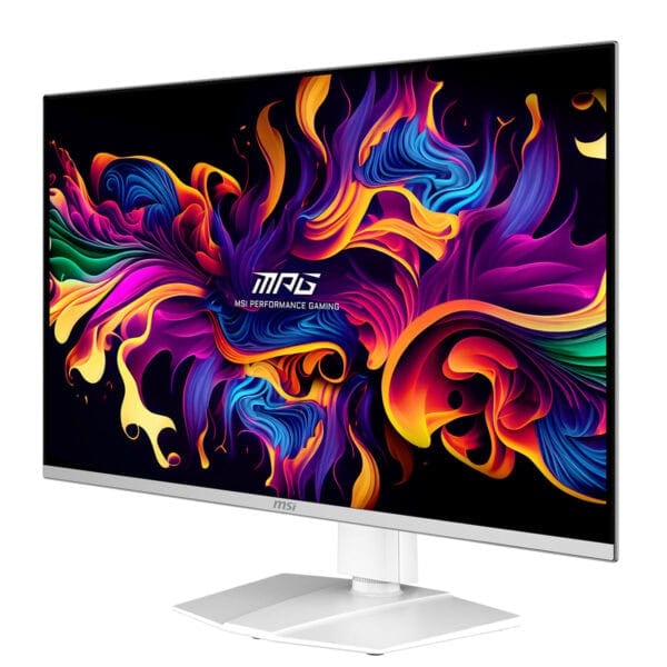 Yüksek çözünürlüklü MSI oyun monitörü, renkli ve detaylı ekran tasarımı, profesyonel gaming performansı, şık beyaz çerçeve ve ergonomik tasarım.