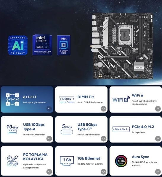PRIME H810M-A WIFI ASUS ve Adobe Creative Cloud logosu ile birlikte ASUS bilgisayar ve monitör, projeksiyon cihazı ve çeşitli tasarım araçları.