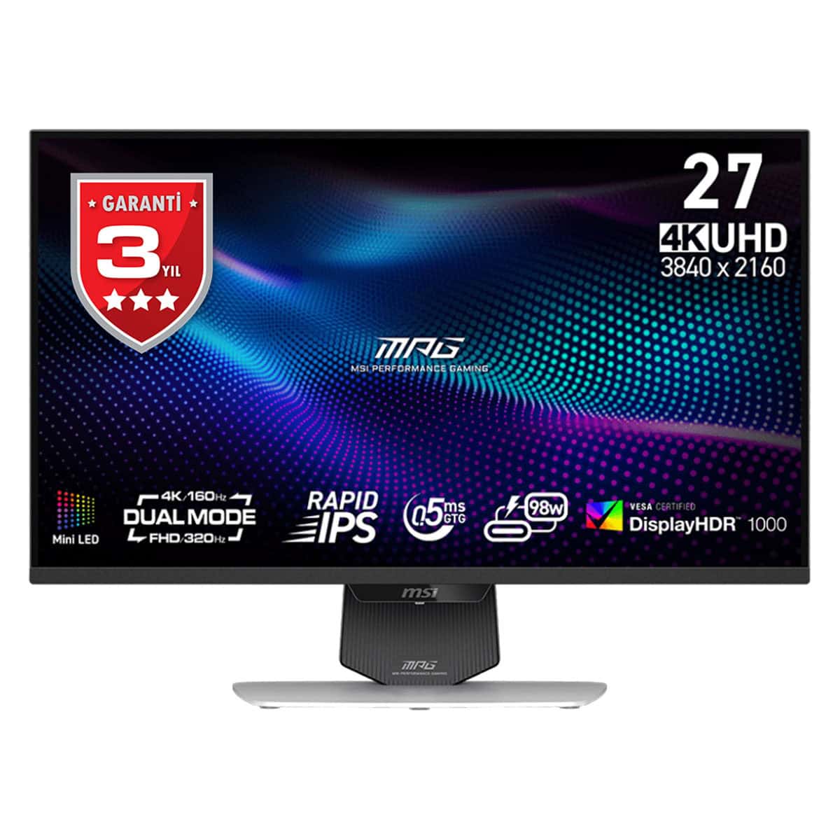 Yüksek çözünürlüklü MSI MAG 27 4K UHD oyun monitörü, hızlı tepki süresi ve gelişmiş renk performansı ile oyun deneyimini bir üst seviyeye taşır.