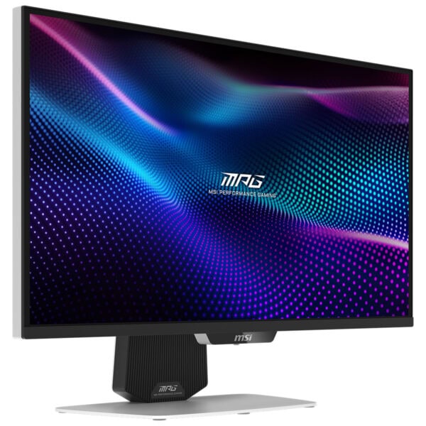 Yüksek çözünürlüklü oyun monitörü, MSI Performance Gaming logosu ve renkli dijital desenlerle detaylandırılmış ekran.