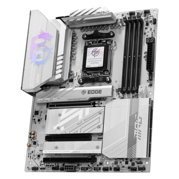 Alt Metin: MSI performans anakartı, yüksek hız ve dayanıklılık sağlayan RGB aydınlatmalı tasarımıyla kaliteli oyun ve bilgisayar sistemleri için ideal.