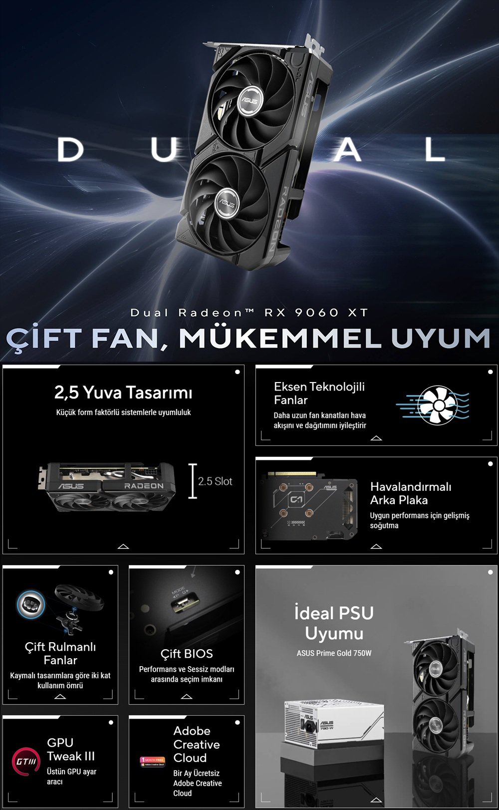 ASUS Dual Radeon RX 9060 XT Ekran Kartı H3