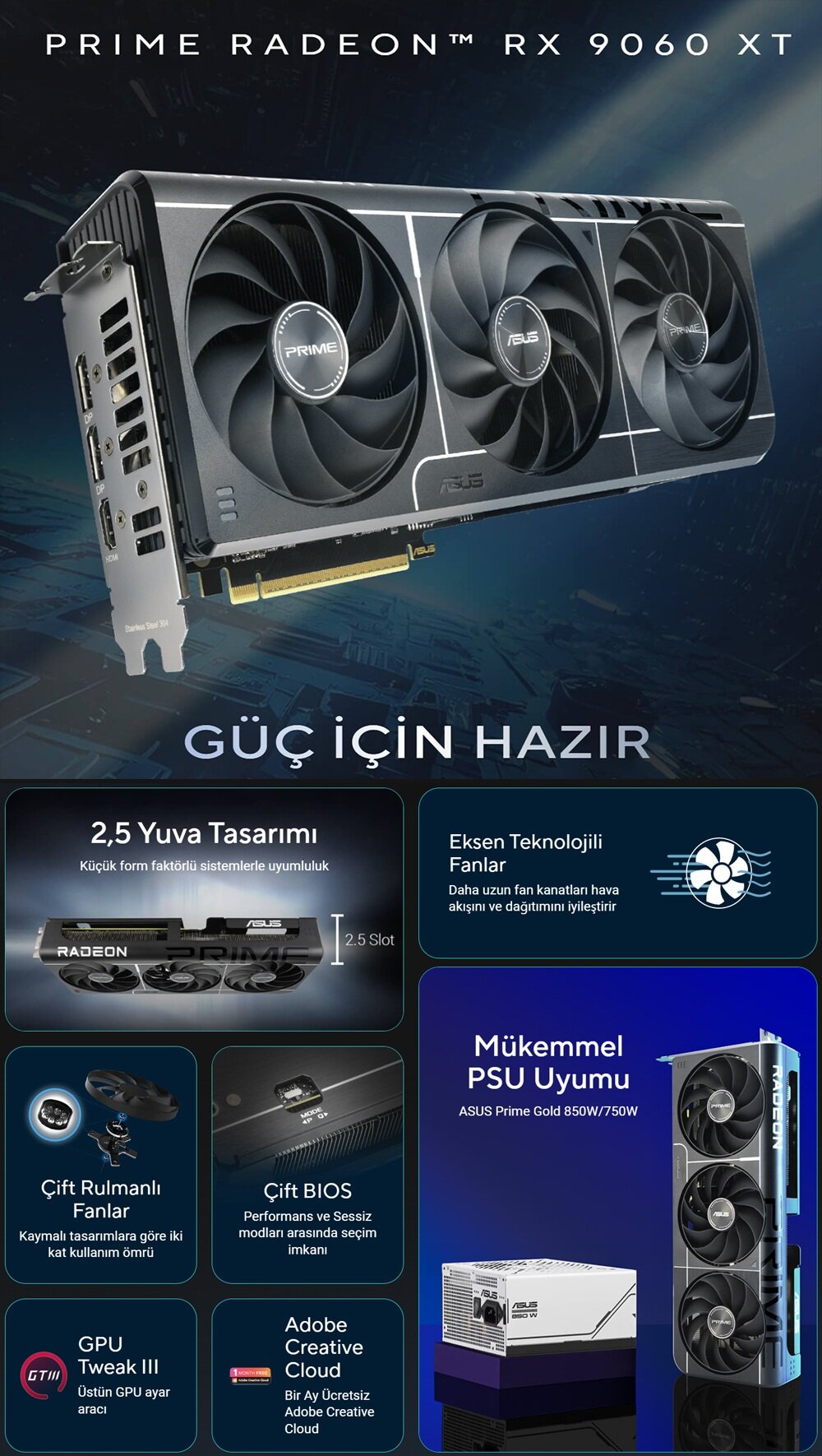 ASUS Prime Radeon RX 9060 XT OC Ekran Kartı H3