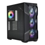 RGB aydınlatmalı üç adet ön fan ve şeffaf yan panel ile modern oyun bilgisayarı kasası.