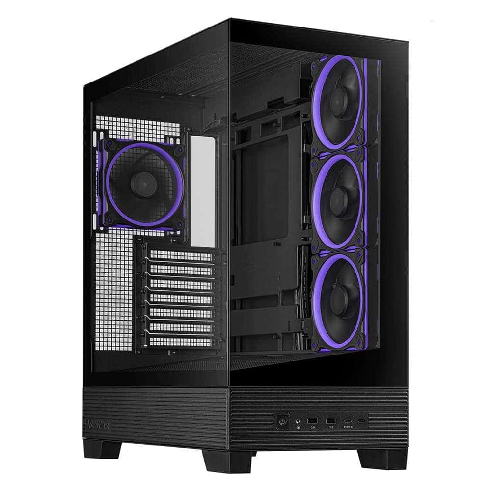 Şeffaf kasa içindeki RGB aydınlatmalı fanlar ve yüksek performanslı bileşenler, oyun ve yüksek işlem gücü gerektiren uygulamalar için ideal.