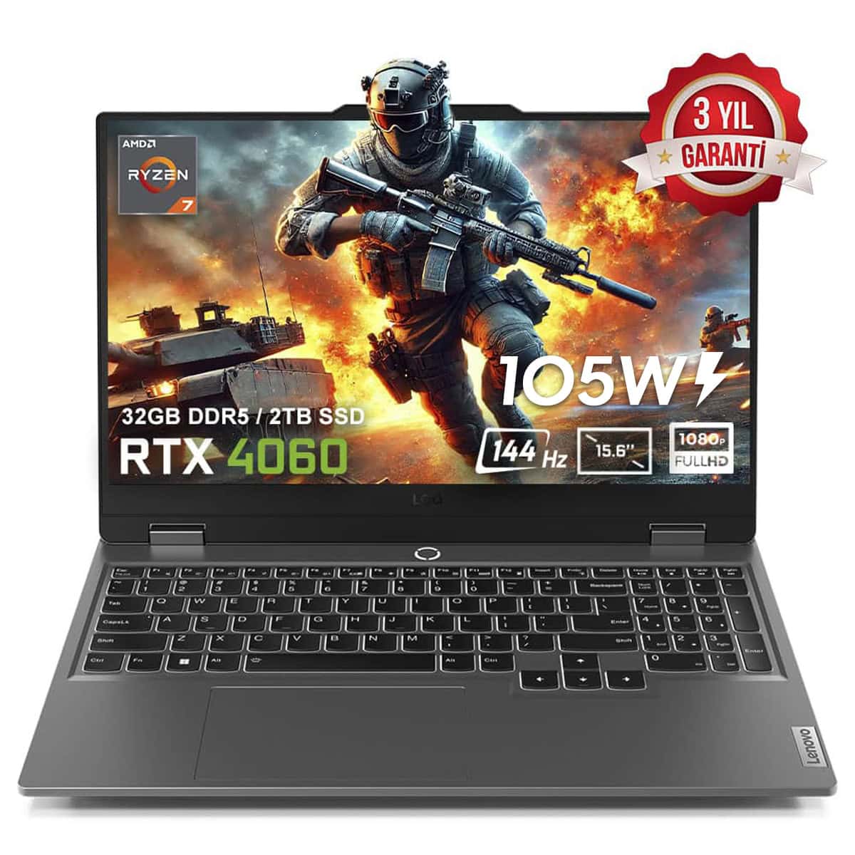 Lenovo Loq 15arp9 83jc00fktrv3 Amd Ryzen 7 7435hs 32gb Ddr5 2tb Ssd Rtx4060 8gb 105w 15 6 Inc 144hz Full Hd Freedos Gaming Laptop 1