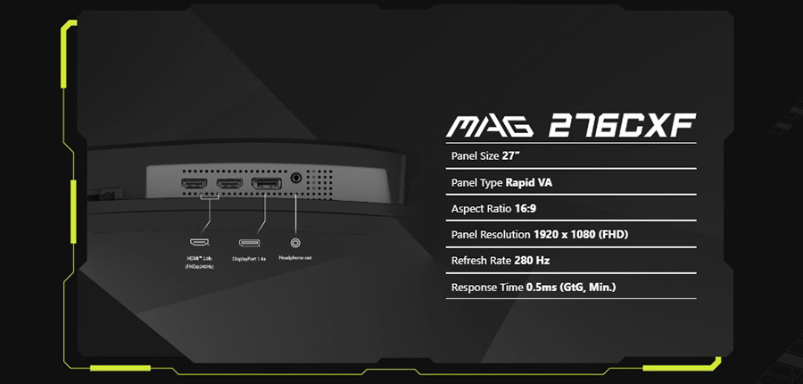 MSI MAG 276CXF 27 inç 280Hz 0.5ms Full HD Adaptive Sync Rapid VA Kavisli Gaming Monitör H11