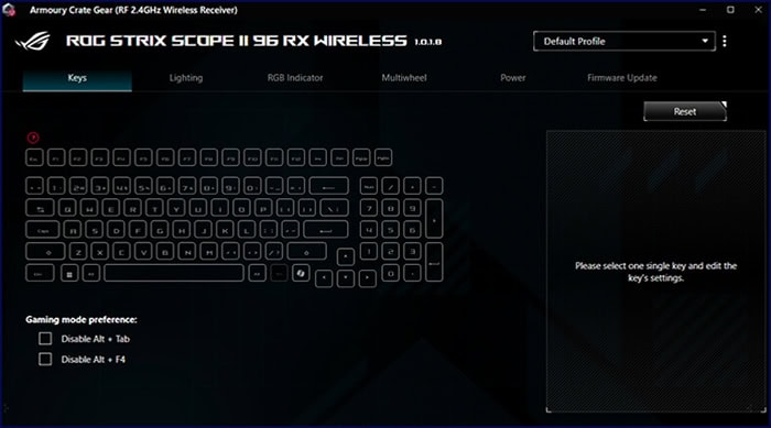 ROG Strix Scope II 96 RX Wireless ASUS ROG Strix Scope II 96 Wireless ROG RX Red Switch RGB Kablosuz İngilizce Mekanik Gaming Klavye h14