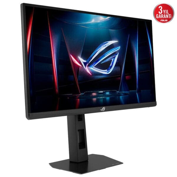 Yüksek çözünürlüklü ASUS ROG oyun monitörü, kırmızı ve mavi aydınlatmalı ışıklar ile şık tasarıma sahip, profesyonel gaming performansı sunar.