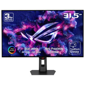 Yüksek çözünürlüklü ASUS OLED 31.5 inç gaming monitörü, 4K ekran, 165Hz yenileme hızı ve 330Hz FHD hız ile üstün oyun deneyimi sağlar. Çoklu modlar ve Neo Proximity Sensor özellikleriyle öne çıkar.