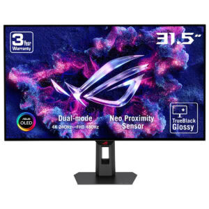 Yüksek çözünürlüklü 31.5 inç OLED oyun monitörü, hızlı tepki süresi ve üstün görüntü kalitesi ile profesyonel ve gamer kullanıcılar için ideal. Neon renkler ve teknolojik tasarım öne çıkıyor.