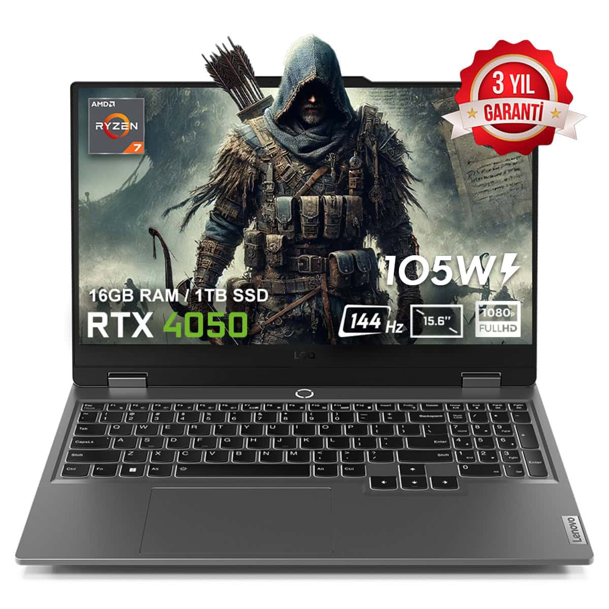 Lenovo Loq 15arp9 83jc00e3trv4 Amd Ryzen 7 7435hs 16gb Ddr5 1tb Ssd Rtx4050 6gb 105w 15 6 Inc 144hz Full Hd Freedos Gaming Laptop 1