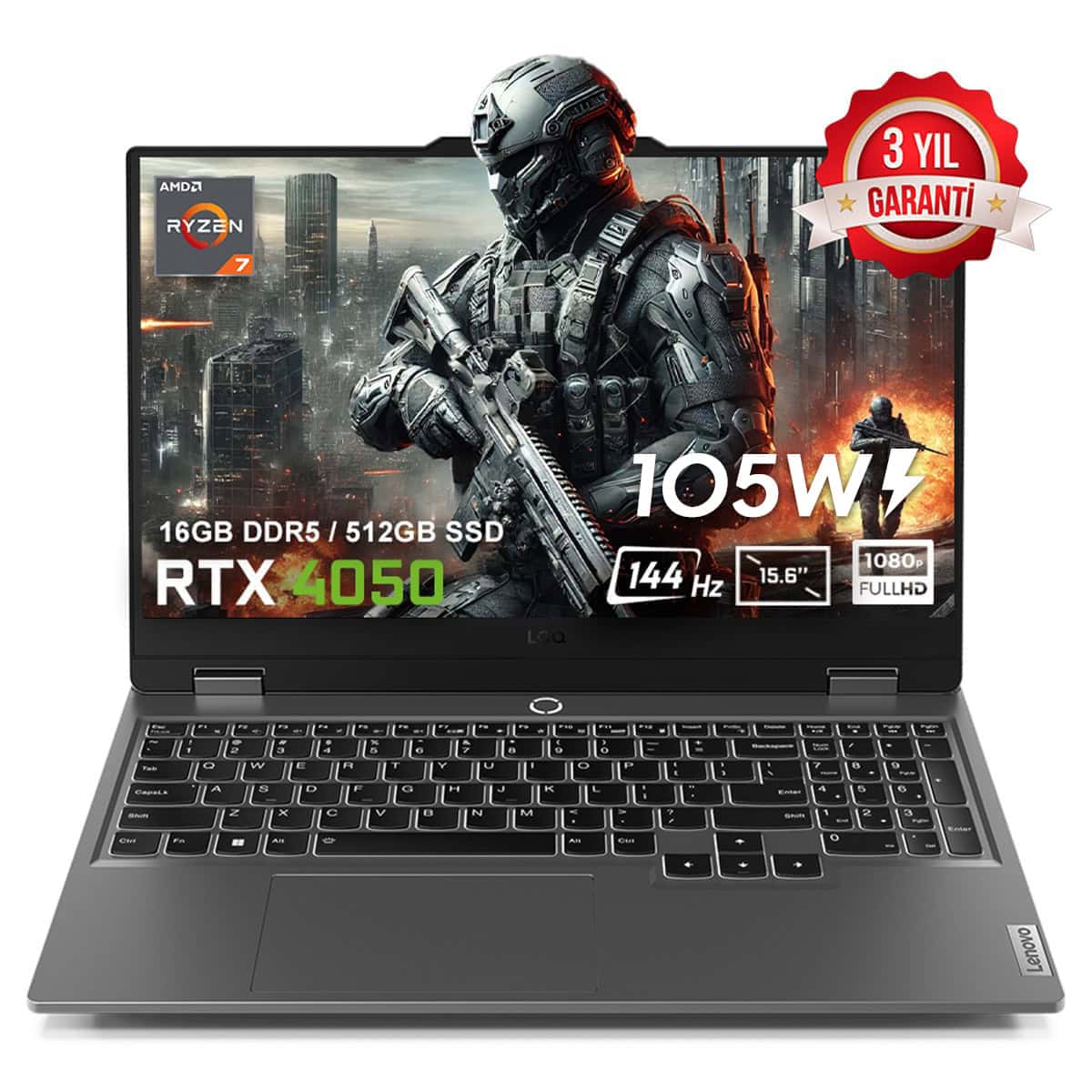 Lenovo Loq 15arp9 83jc00fhtrv4 Amd Ryzen 7 7435hs 16gb Ddr5 512gb Ssd Rtx4050 6gb 105w 15 6 Inc 144hz Full Hd Freedos Gaming Laptop 1