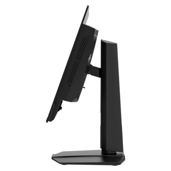 Yüksek çözünürlüklü bilgisayar monitörü yan profil görseli, oyun ve ofis kullanımı için ideal, şık tasarım, ergonomik stand, düşük gecikme süresi ve geniş ekran özellikleriyle ön plana çıkıyor.