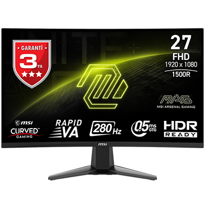 MSI MAG 276CXF 27 inç 280Hz 0.5ms Full HD Adaptive Sync Rapid VA Kavisli Gaming Monitör H1