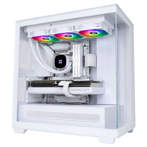 Beyaz renkli Thermalright Frozen Horizon 360 ARGB V2 sıvı soğutucu, 360mm radyatör ve RGB aydınlatma ile yüksek performanslı işlemci soğutma çözümü.