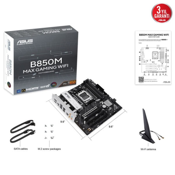Asus B850m Max Gaming Wifi 8000mhz (oc) Ddr5 Soket Am5 M.2 Hdmi Dp Matx Anakart 13