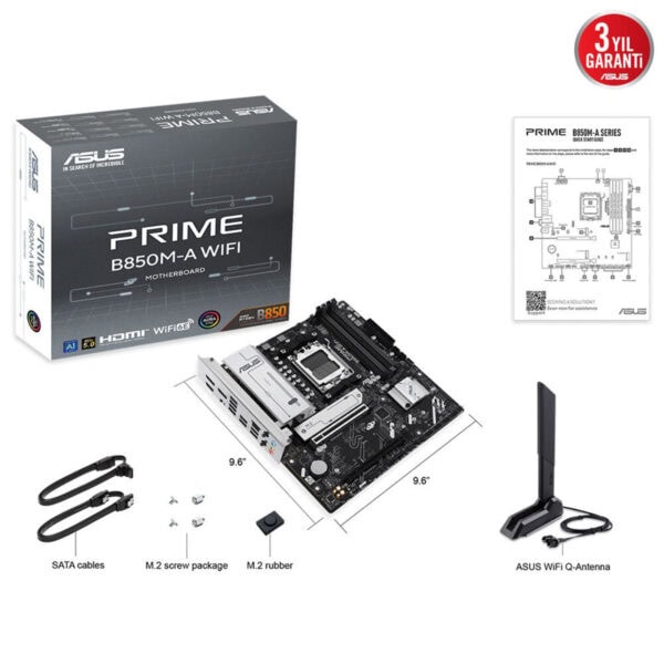 Asus Prime B850m A Wifi 8000mhz (oc) Ddr5 Soket Am5 M.2 Hdmi Dp Matx Anakart 12