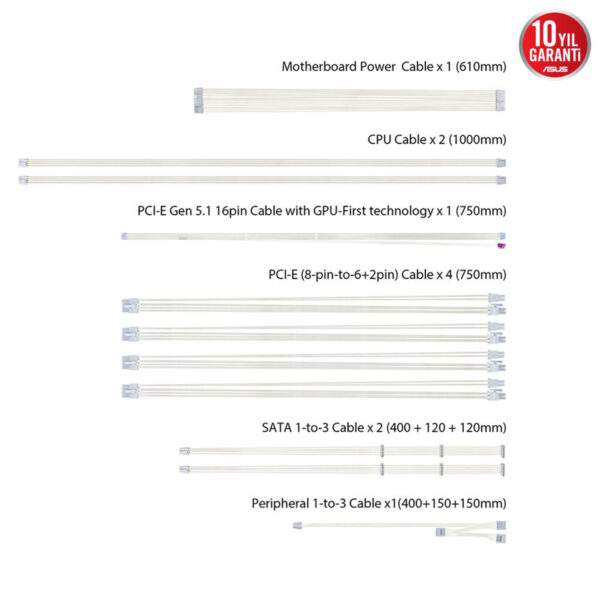 Asus Rog Strix 1000p White Edition 1000w 80+ Platinum Pcie 5.1 Full Modüler Atx 3.1 Güç Kaynağı 17
