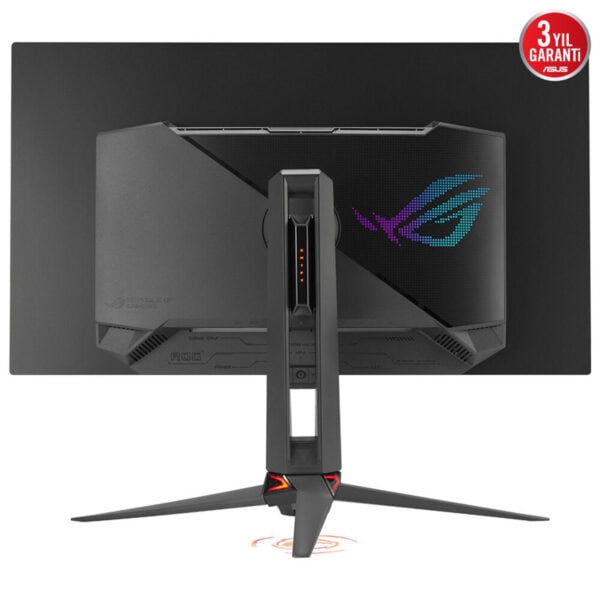 Yüksek performanslı ASUS ROG oyun monitörü arka kablosuz bağlantı ve RGB aydınlatma ile detaylandırılmış, oyun tutkunlarına üstün grafik ve hızlı tepki sağlar.