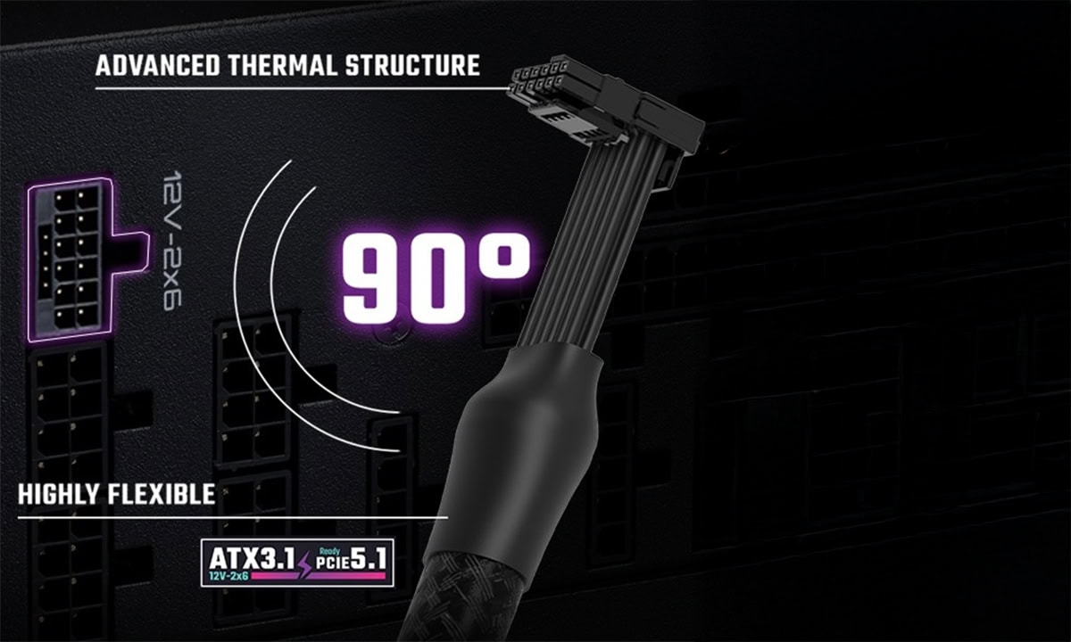 Dayanıklı 90° 12v-2x6 Kablo ve ATX 3.1 Desteği