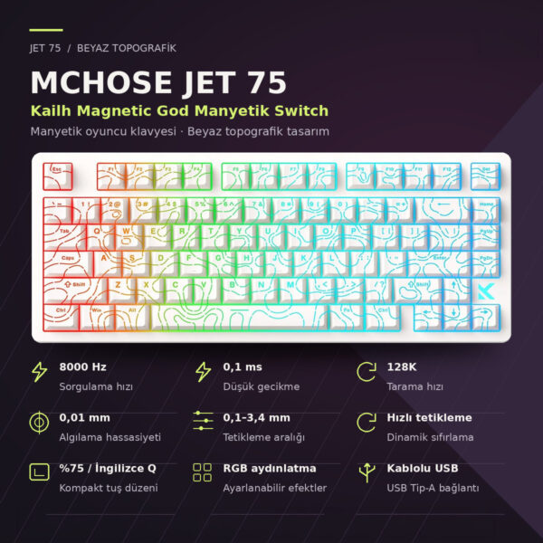Mchose Jet75 E Sport White Topographic Hall Effect Kailh Magnetic God Manyetik Switch 8k Hz Rgb Hotswap Gaming Klavye (mc Jet75 9) 1