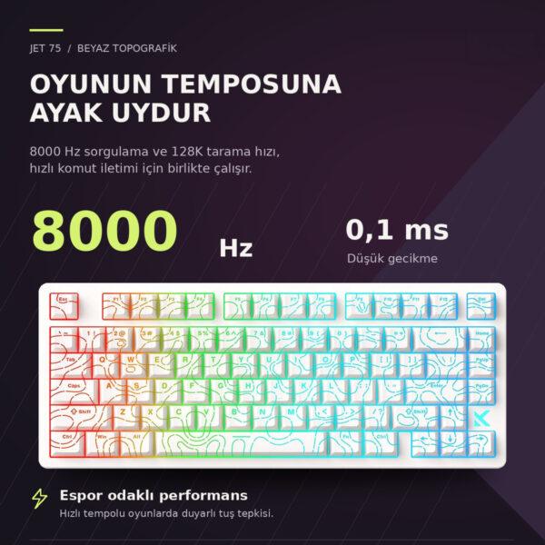 Mchose Jet75 E Sport White Topographic Hall Effect Kailh Magnetic God Manyetik Switch 8k Hz Rgb Hotswap Gaming Klavye (mc Jet75 9) 3