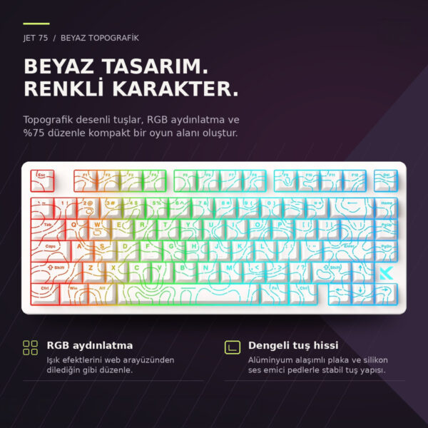 Mchose Jet75 E Sport White Topographic Hall Effect Kailh Magnetic God Manyetik Switch 8k Hz Rgb Hotswap Gaming Klavye (mc Jet75 9) 6