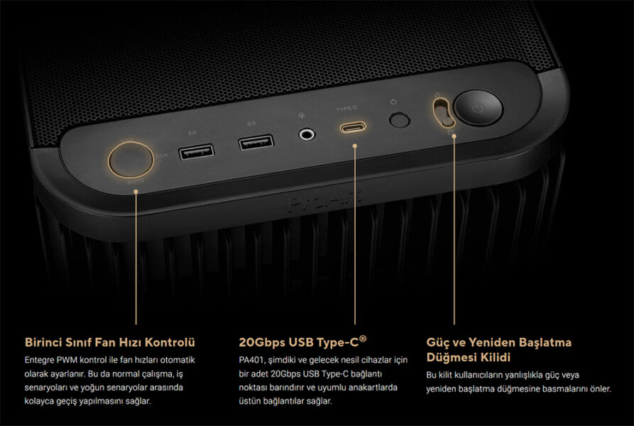 ASUS ProArt PA401 Metal Panel Siyah ATX Gaming Kasa h5