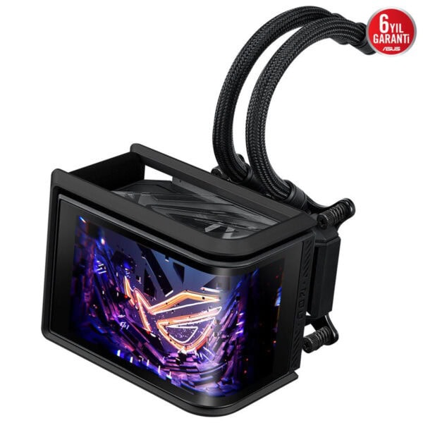Yüksek performanslı gaming sıvı soğutucu, ASUS ROG logosu ile oyun ve bilgisayar bileşenleri soğutma için ideal, kaliteli ve dayanıklı tasarım.
