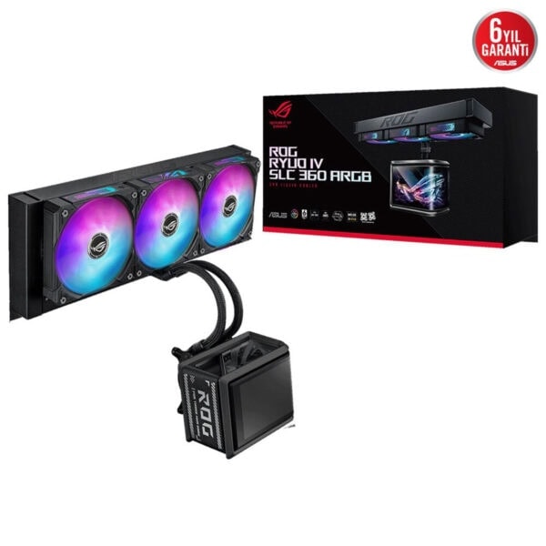 Yüksek performanslı ASUS ROG RYUO IV SLC 360 ARGB sıvı soğutucu, RGB aydınlatmalı fanlar ve gelişmiş soğutma teknolojisi ile gaming sistemleri için ideal.