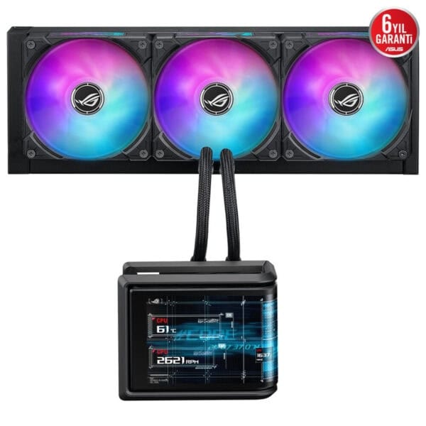 Yüksek performanslı ASUS ROG sıvı soğutma radyatörü ve sıvı soğutucu, RGB aydınlatmalı fanlar ile gaming bilgisayar soğutma sistemleri için ideal çözümler.