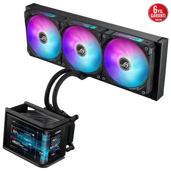 Yüksek performanslı bilgisayar soğutucu RGB aydınlatmalı CPU soğutucu, gaming ve PC oyuncuları için ideal, optimize edilmiş 6 yıl garanti ile ASUS markası.