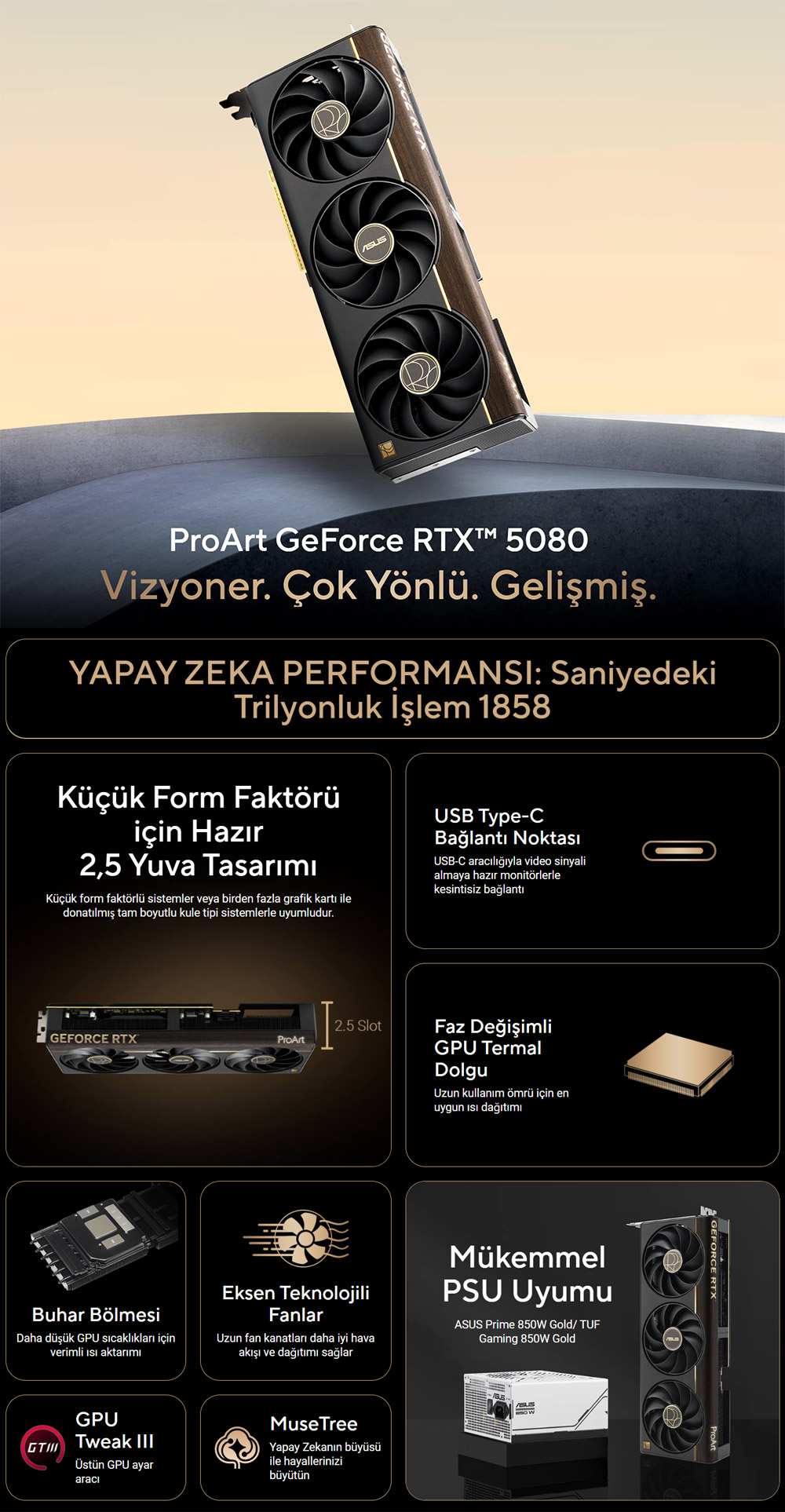 ASUS ProArt GeForce RTX 5080 16GB GDDR7 OC Edition Ekran Kartı H2