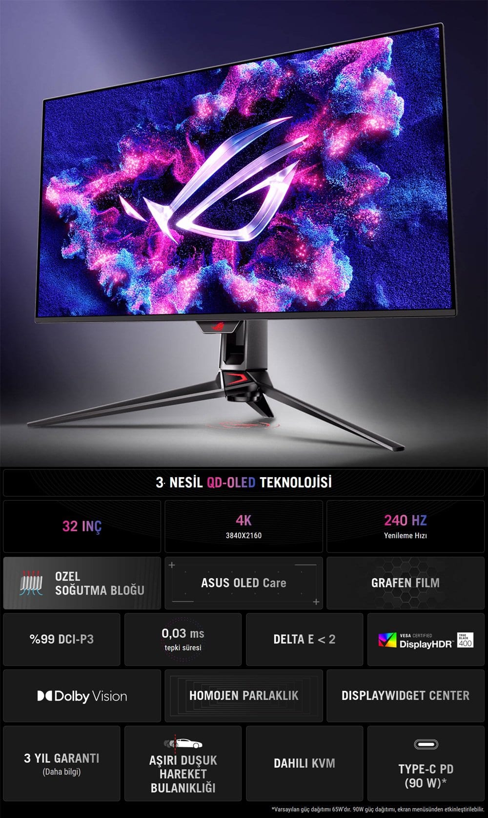 ASUS ROG Swift OLED PG32UCDMZ Gaming Monitör H3
