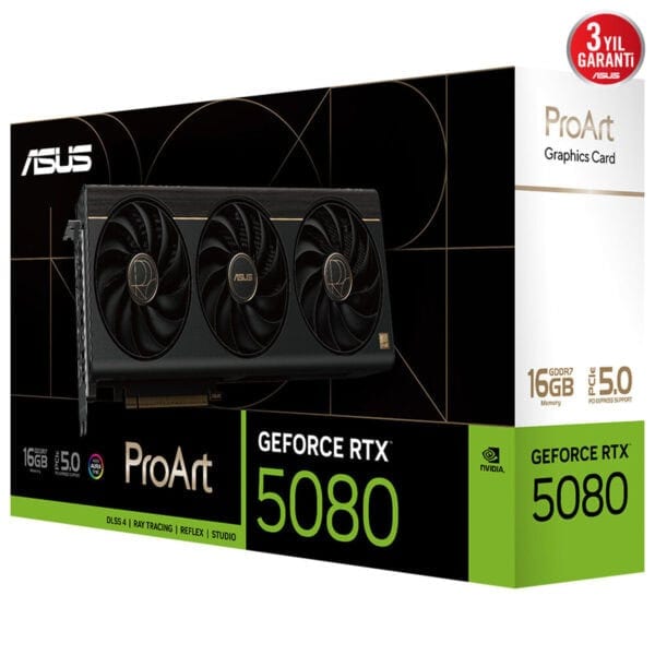 Yüksek performanslı NVIDIA GeForce RTX 5080 oyun ekran kartı, 16GB GDDR7 bellek, DLSS 4, Ray Tracing ve Studio özellikleri ile en iyi oyun deneyimini sunar.