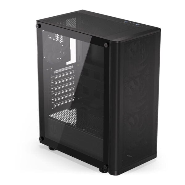 Yüksek performanslı oyuncu bilgisayarı kasası, cam panel ve gelişmiş hava akışı özellikleri ile gaming bilgisayar kurulumları için ideal.