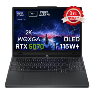 Intel Core i9, RTX 5070, 2K OLED ekran, 165Hz, 115W güç, 3 yıl garanti.