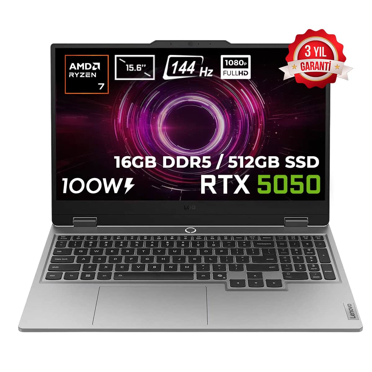 Alt Metin: 15.6 inç, 144 Hz, RTX 5050, 16GB DDR5, 512GB SSD, AMD Ryzen 7, FULL HD, 3 Yıl Garanti.