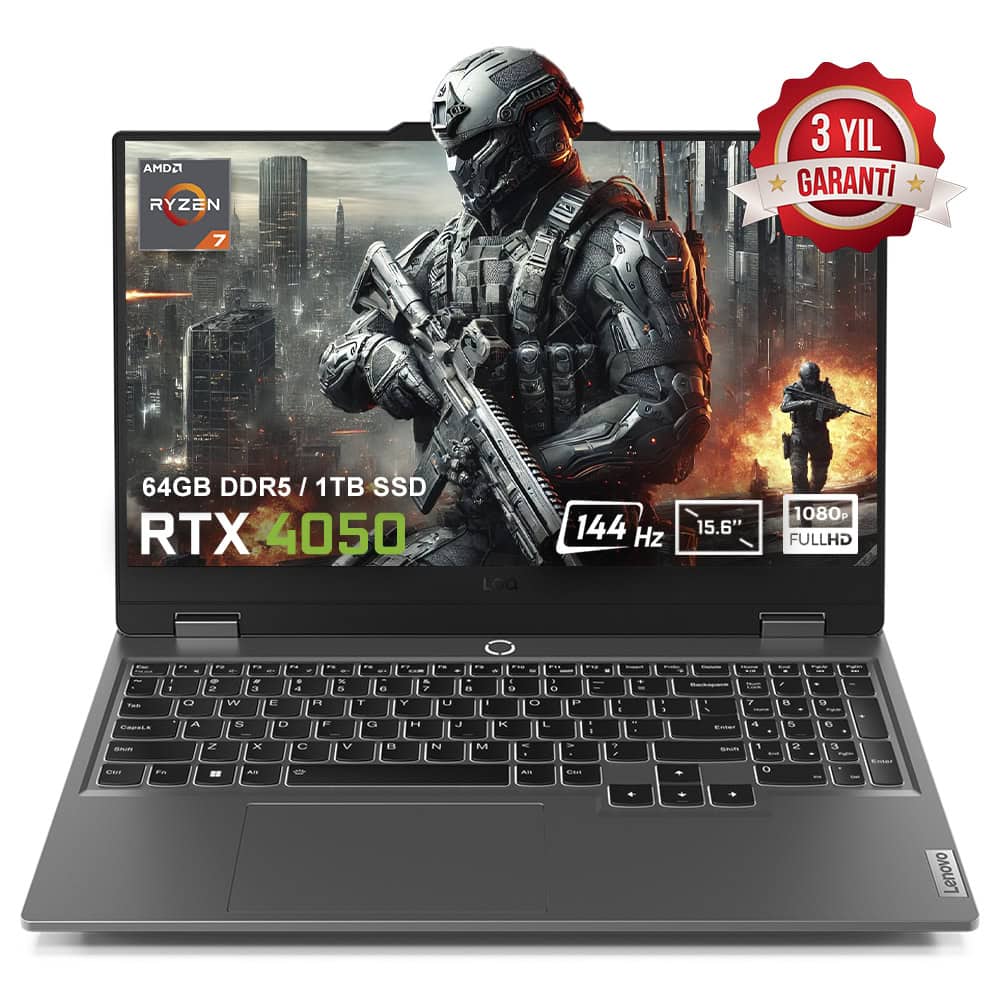 Lenovo Loq 15arp9 83jc00fhtrv6 Amd Ryzen 7 7435hs 64gb Ddr5 1tb Ssd Rtx4050 6gb 105w 15.6 Inç 144hz Full Hd Freedos Gaming Laptop 1