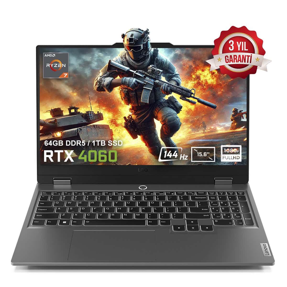 Lenovo Loq 15arp9 83jc00fktrv5 Amd Ryzen 7 7435hs 64gb Ddr5 1tb Ssd Rtx4060 8gb 105w 15.6 Inç 144hz Full Hd Freedos Gaming Laptop 1