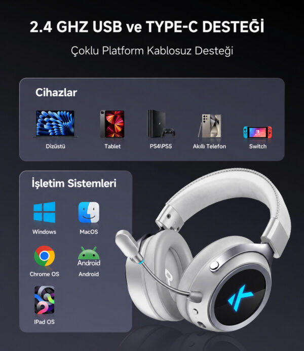 Mchose X9 Beyaz 7.1 Surround Kablosuz Gaming Kulaklık (hw X9 1) 2