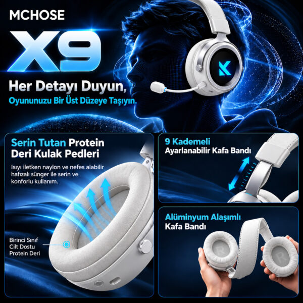 Mchose X9 Beyaz 7.1 Surround Kablosuz Gaming Kulaklık (hw X9 1) 4