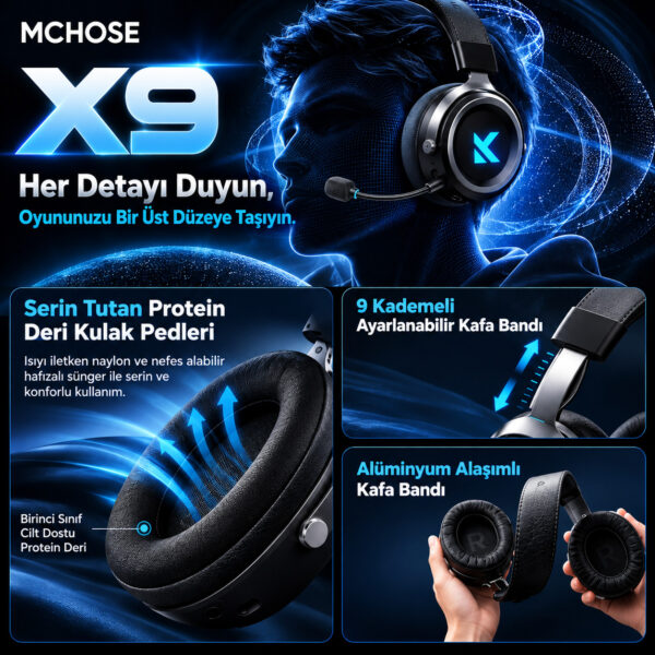 Mchose X9 Siyah 7.1 Surround Kablosuz Gaming Kulaklık (hw X9 2) 3