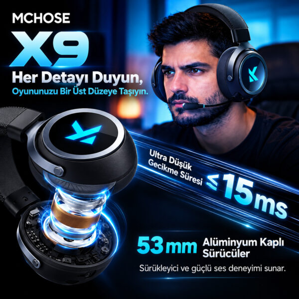 Mchose X9 Siyah 7.1 Surround Kablosuz Gaming Kulaklık (hw X9 2) 4
