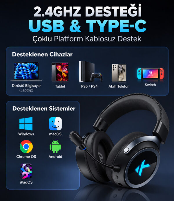 Mchose X9 Siyah 7.1 Surround Kablosuz Gaming Kulaklık (hw X9 2) 6