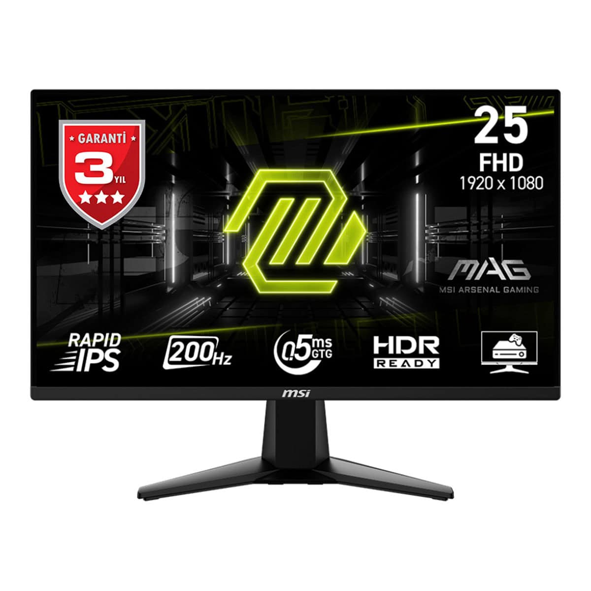 Yüksek çözünürlükte MSI MAG serisi 25 inç FHD oyun monitörü, HDR desteği ve 200Hz yenileme hızıyla en iyi oyun deneyimi sağlar.