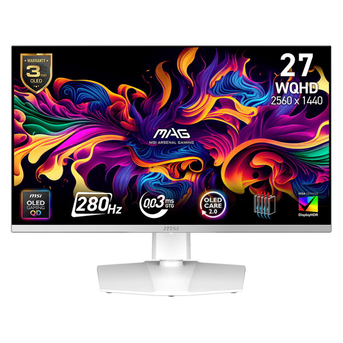 Msi Mag 272qpw Qd Oled X28 26.5 Inç 280hz 0.03ms 2k Wqhd Adaptive Sync Beyaz Pivot Gaming Monitör 1